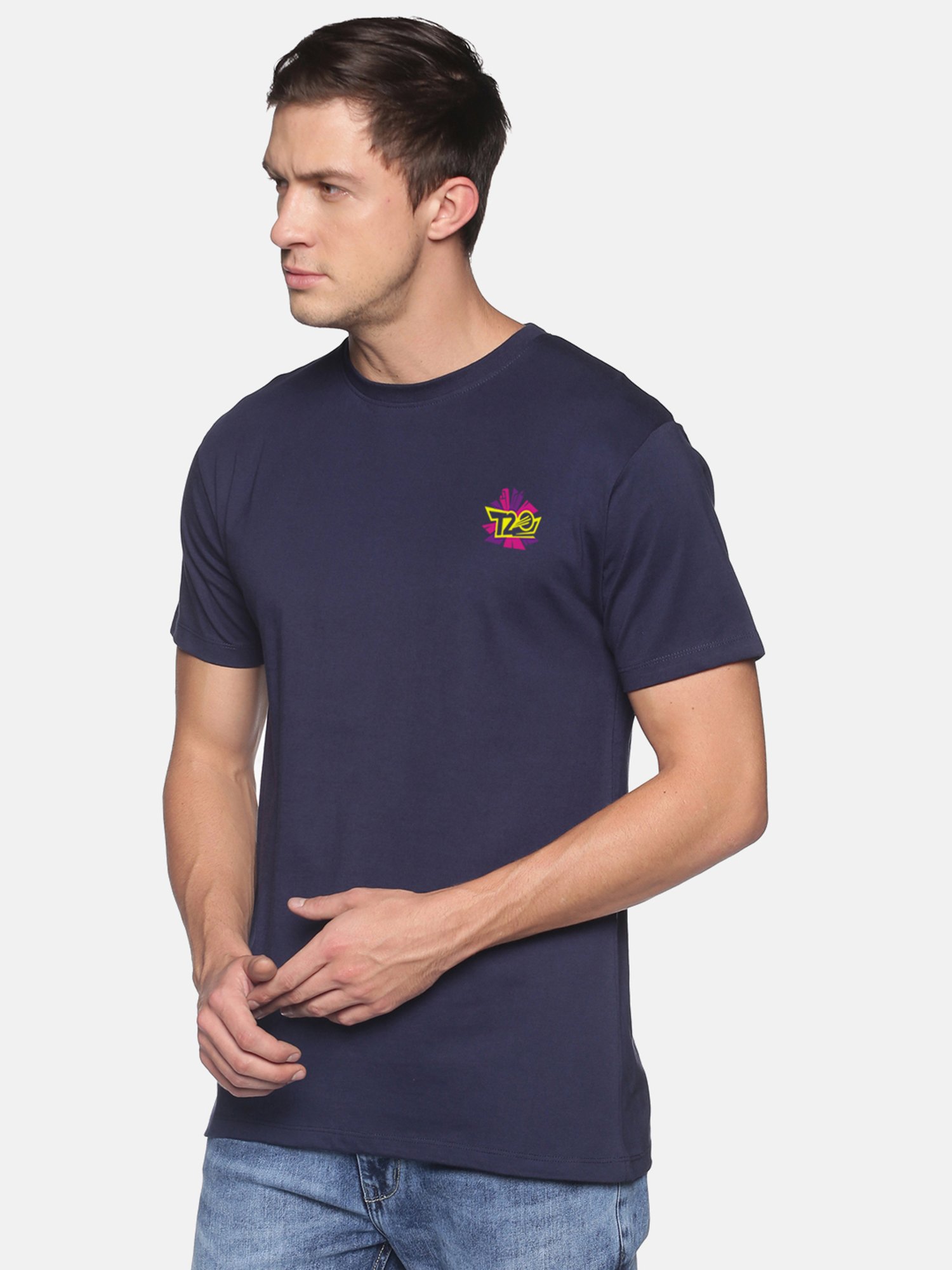 BLACK RADIO Navy Slim Fit Printed Crew T-Shirt