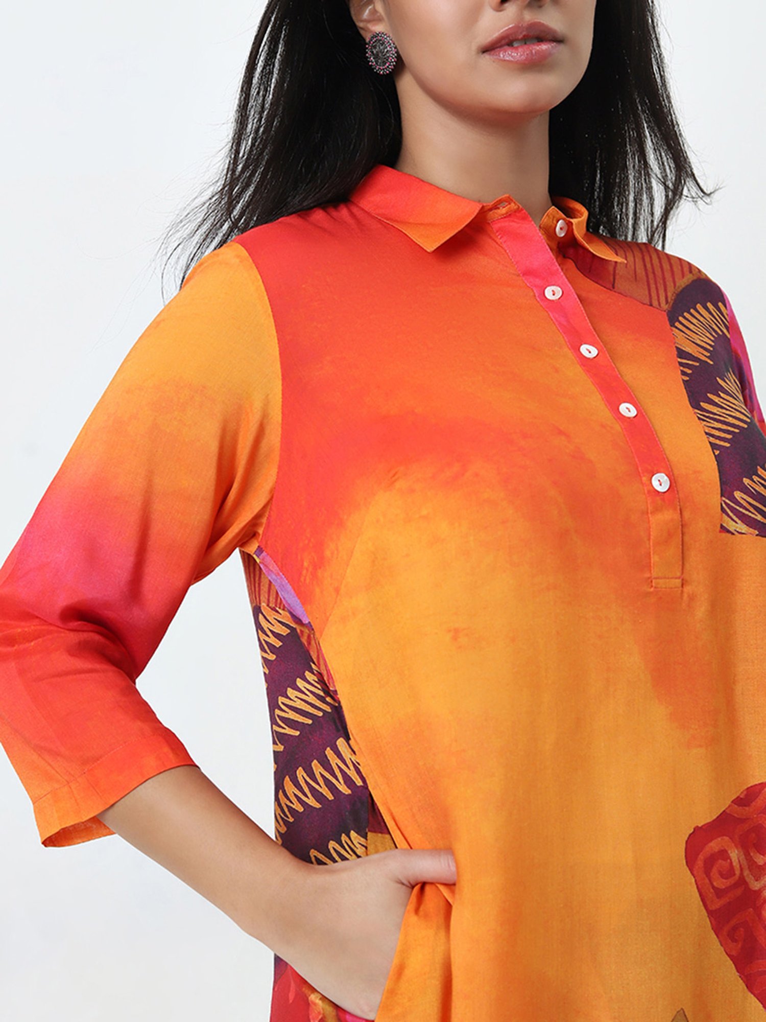 Diza by Westside Orange Tropical Printed A-Line Kurta