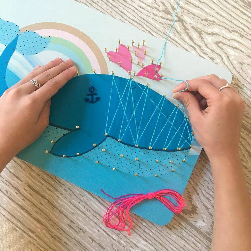 Bright Stripes Whale String Art Jewelry Holder