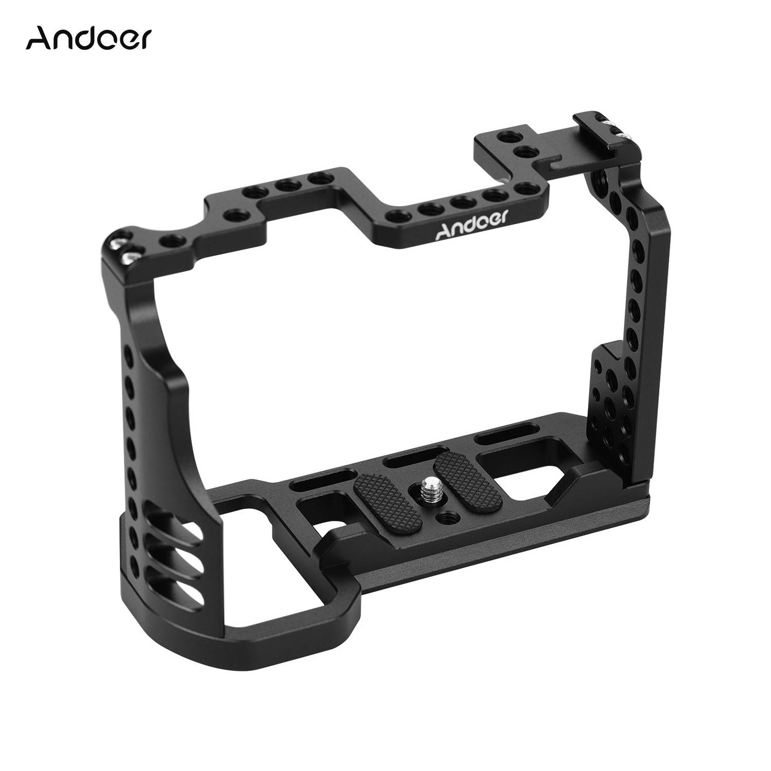 Andoer Aluminum Alloy Video Camera Cage with Cold Shoe Mount 1/4 Inch & 3/8 Inch Screw Holes Compatible with Sony A7R4 A7R IV