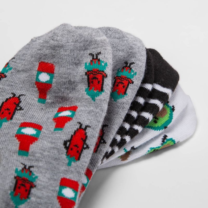 Women's Avocado & Chili 3pk Liner Socks - Xhilaration™ White/Black/Heather Gray 4-10