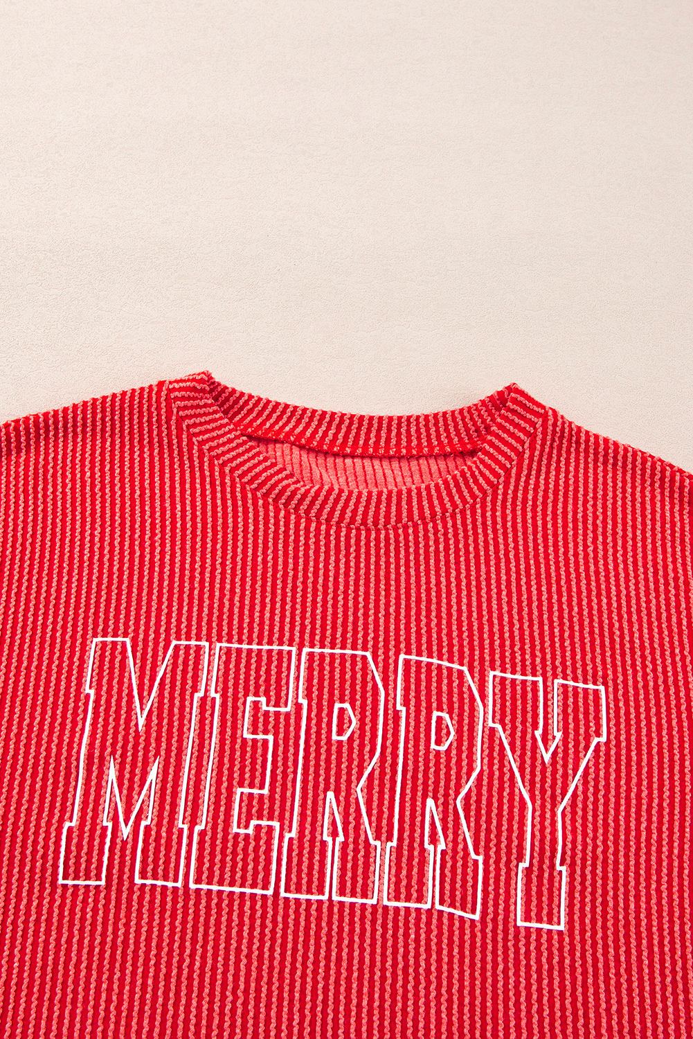 Racing Red Corded MERRY Long Sleeve Top and Shorts Pajama Set