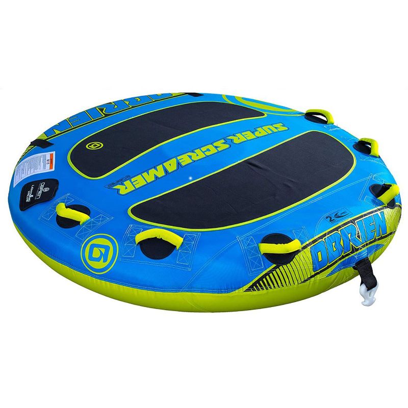 O'Brien 2211505 Super Screamer Deck Series Inflatable 2 Person 70-Inch Water Sports Towable Tube for Boating with Quick Connect Tow Hook