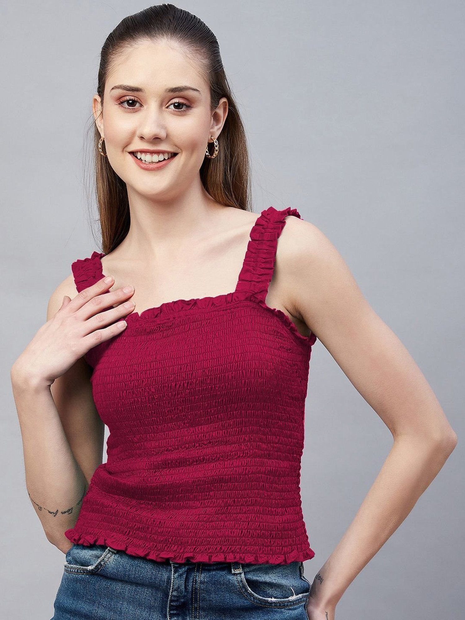 Marie Claire Red Square Neck Top