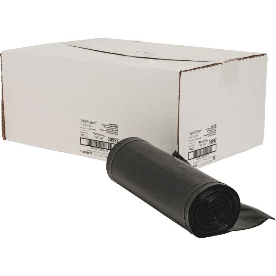 Nature Saver Trash Can Liners Rcycld 56 Gal 1.65mil 43"x48" 100/BX BK 00997