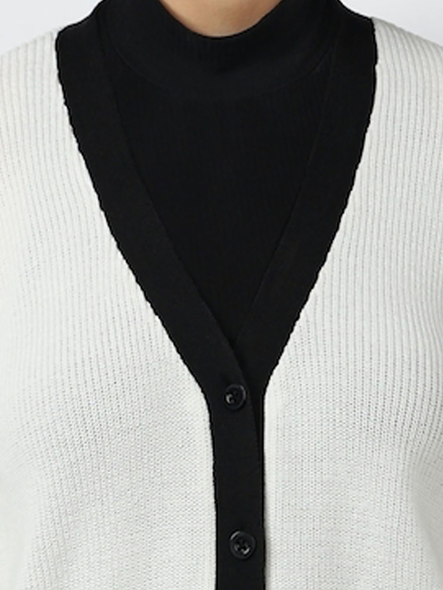 Forever 21 White & Yellow Cotton Cardigan