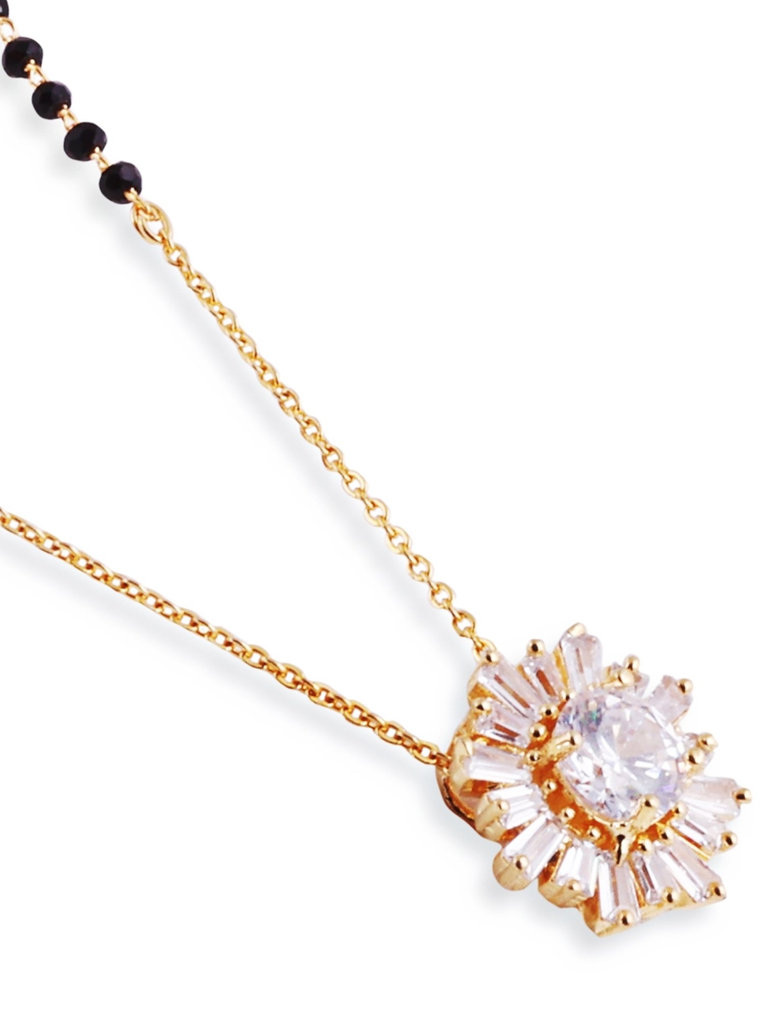 Abdesigns Gold-Plated Black Beaded American Diamond Mangalsutra