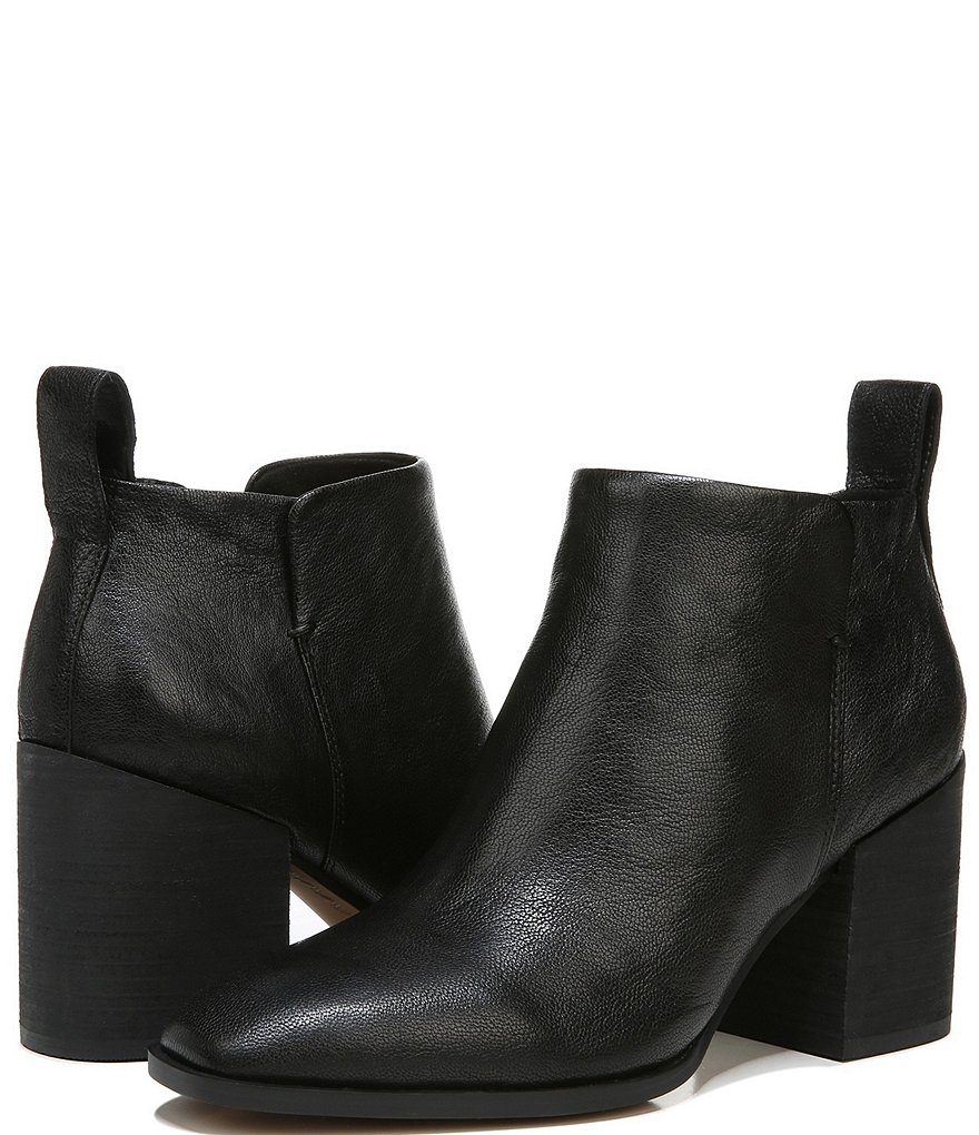 Vionic Lyssa Distressed Leather Square Toe Block Heel Booties