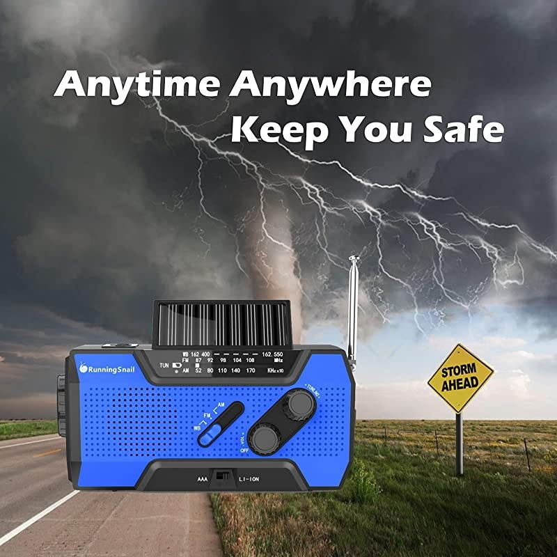 Solar Crank NOAA Weather Radio for Emergency with AM/FM, Flashlight, Reading Lamp and 2000mAh Power Bank (Green)