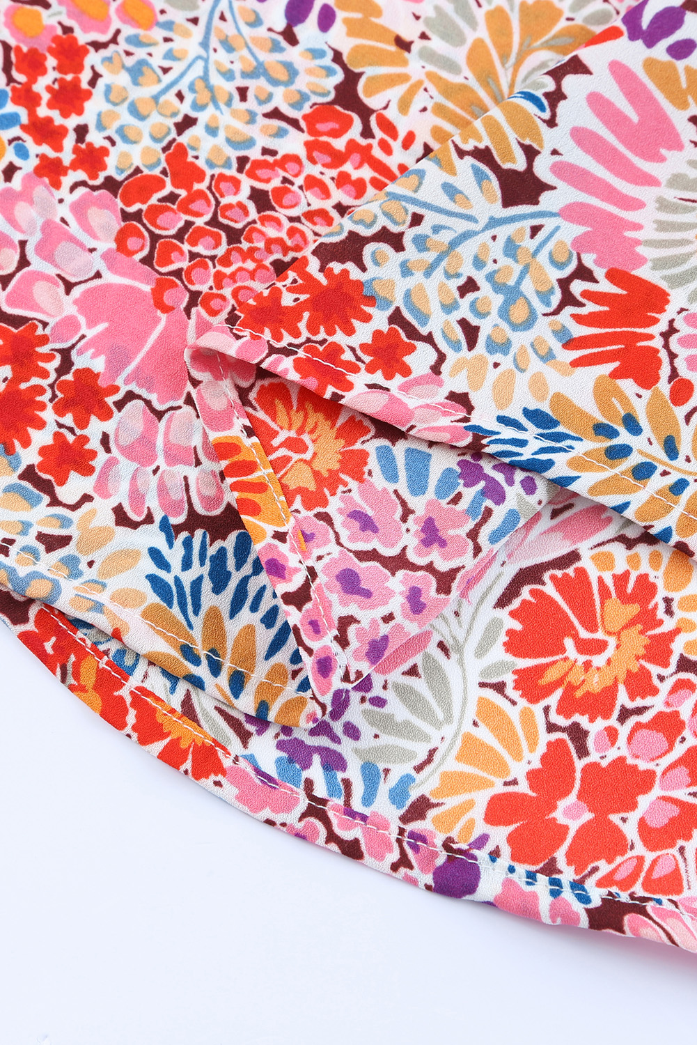 One World Apparel Jacquard Square Neck Short Sleeve Ivory Multi Floral Print Top