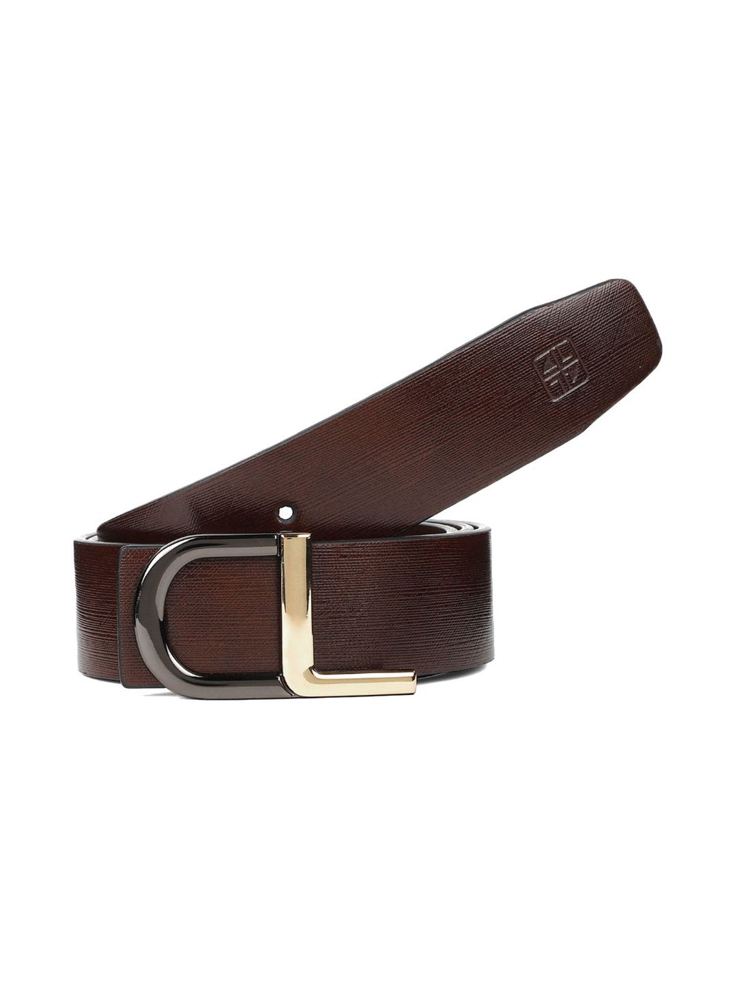 Carlton London Brown Leather Textured Casual Belt for Men