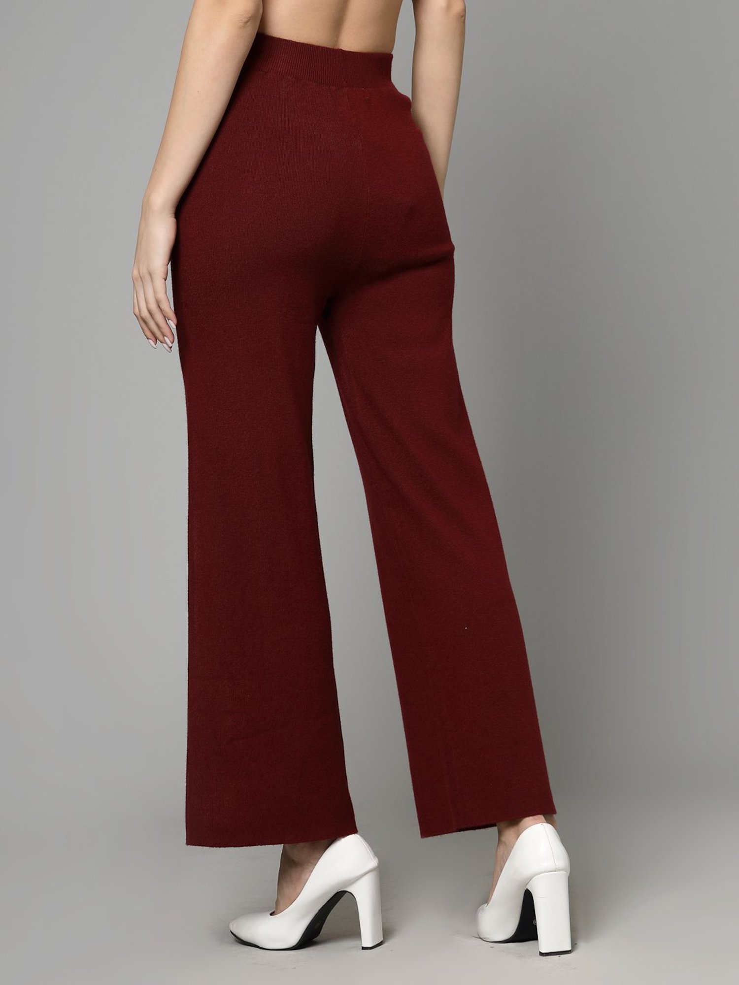 Mafadeny Maroon Regular Fit Mid Rise Palazzos