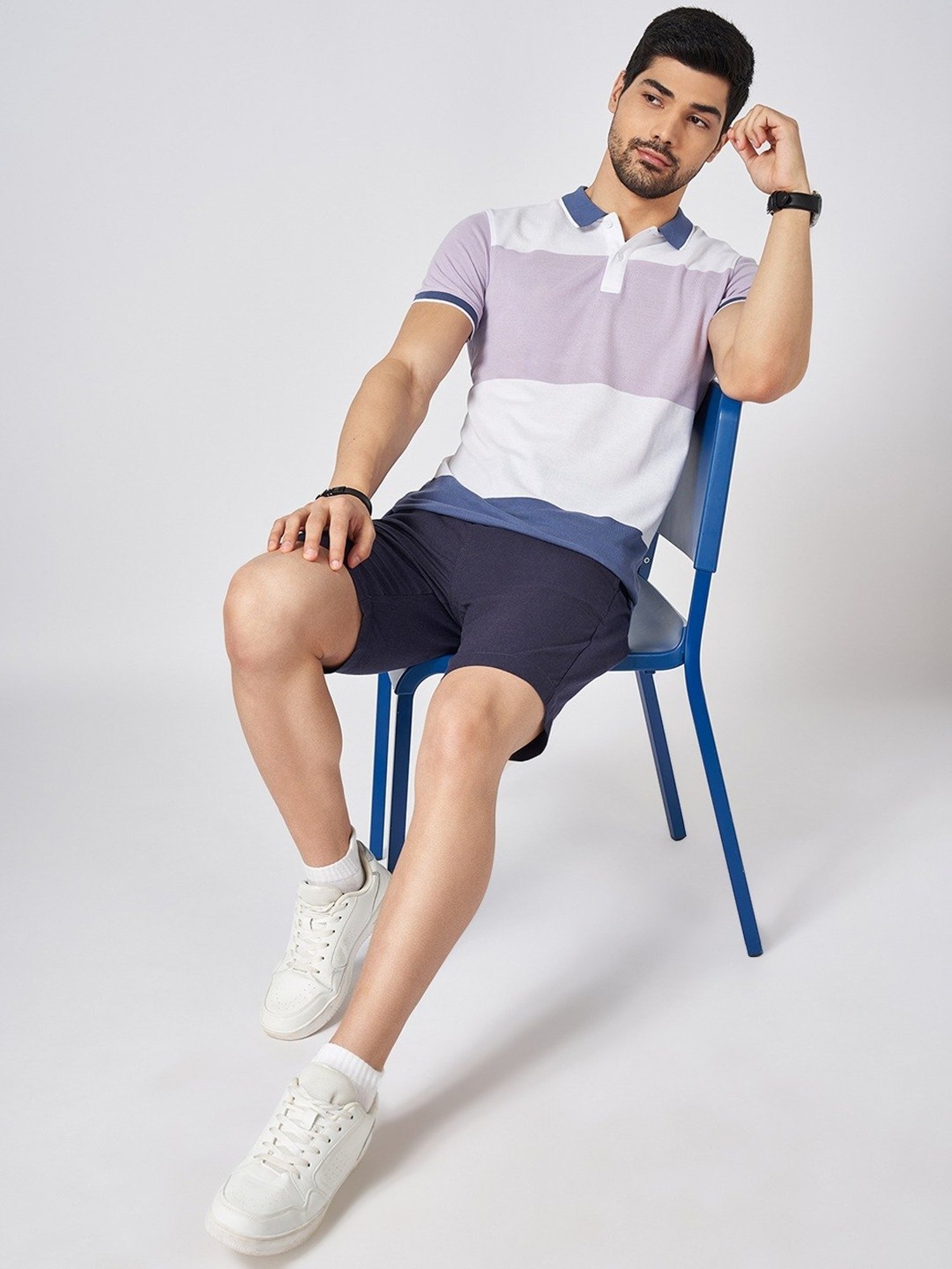 Byford By Pantaloons Multicolored Cotton Slim Fit Colour Block Polo T-Shirt