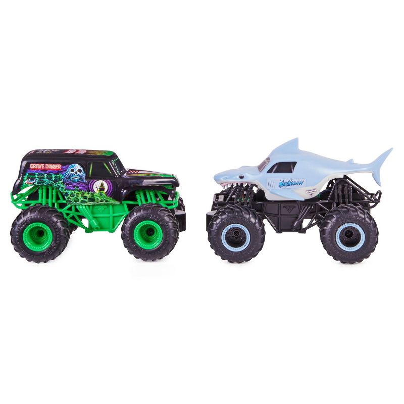 Monster Jam Official Grave Digger vs Megalodon Racing Rivals Remote Control Monster Trucks - 1:24 scale - 2 pk