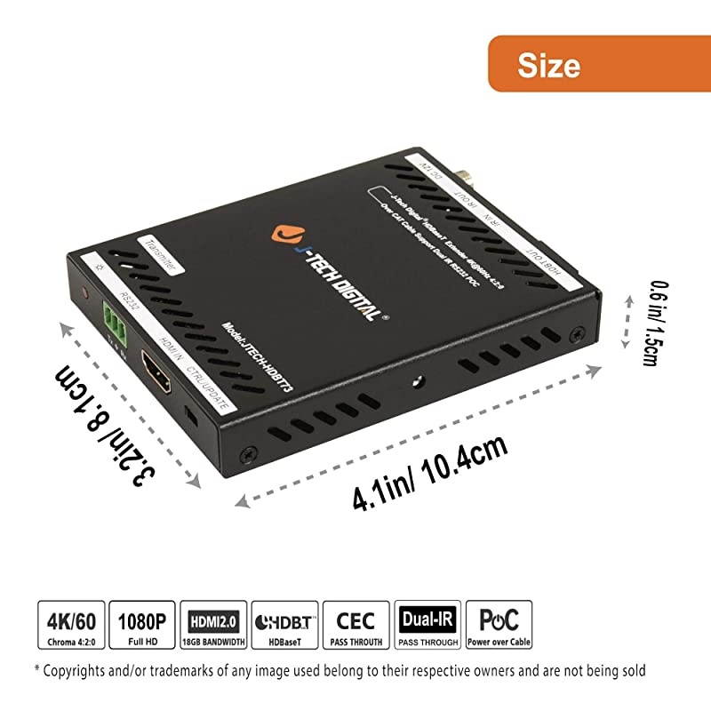 HDBaseT HDMI Extender 4K@60 420 Ultra HD Extender Over Single Cable CAT5e/6A up to 230ft (1080P) 130ft(4K) Supports HDCP 2.2/1.4, RS232, Bi-Directional IR and PoE