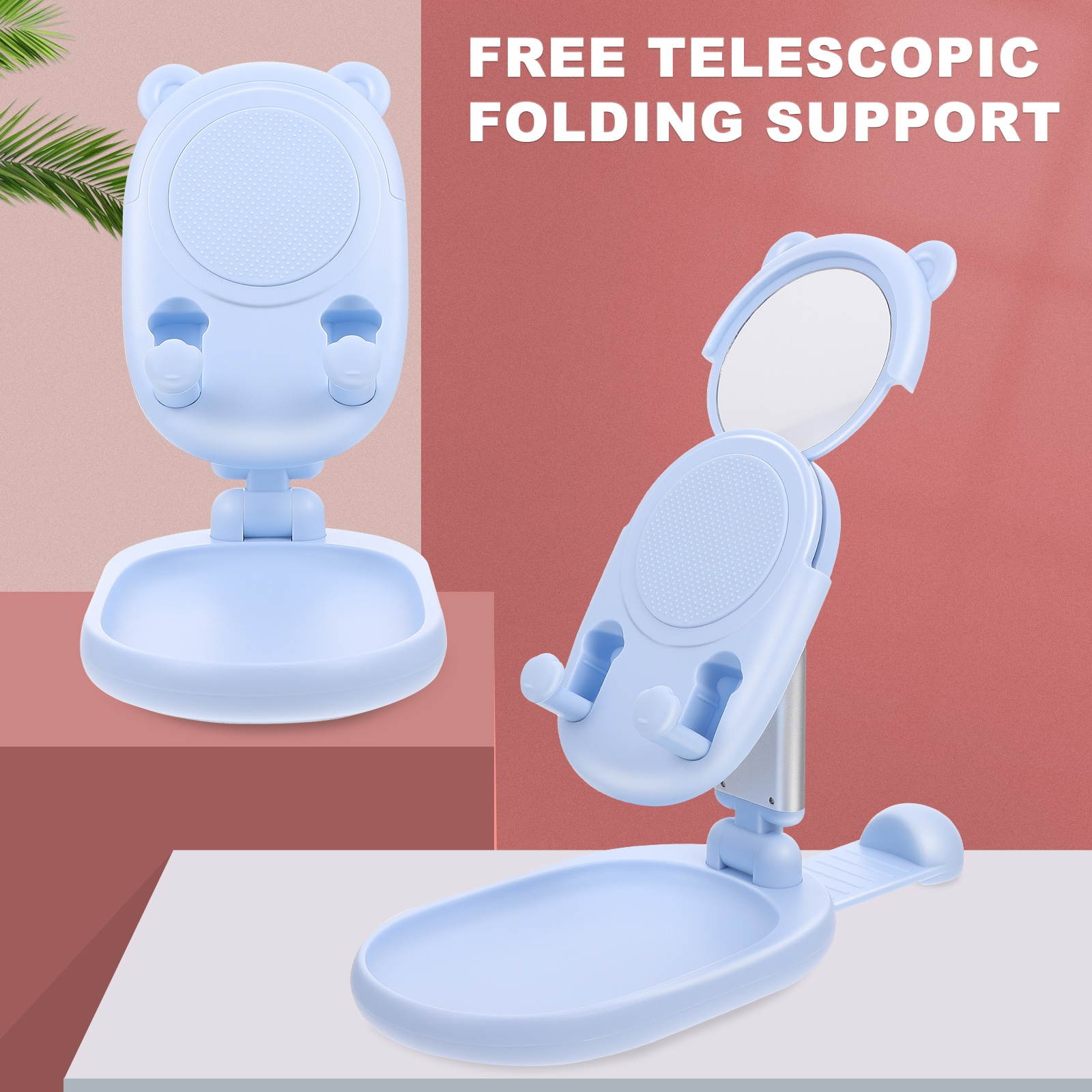 1Pc Ajustable Desktop Beauty Mirror Phone Holder Mobile Phone Storage Rack