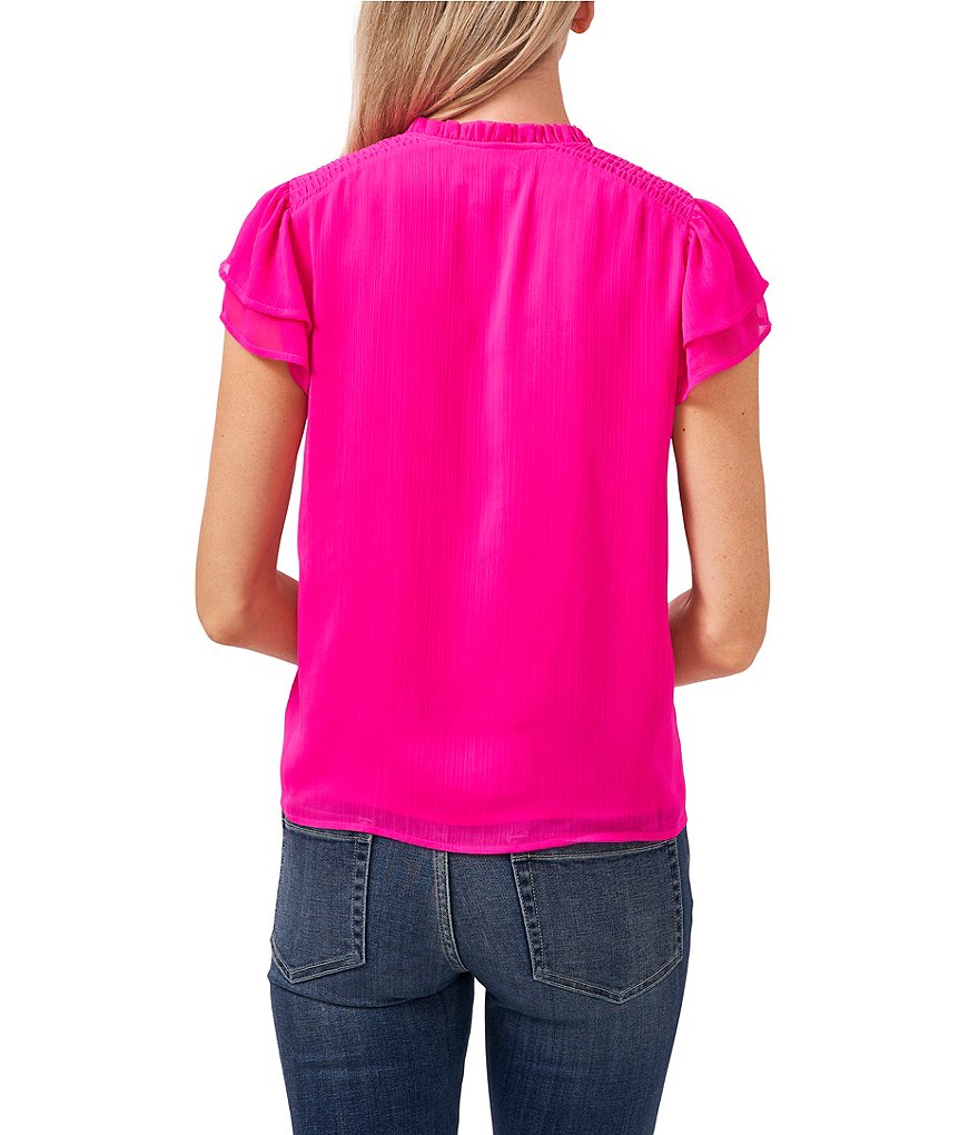 CeCe Flutter Sleeve Smocked Shoulder Short Sleeve Top