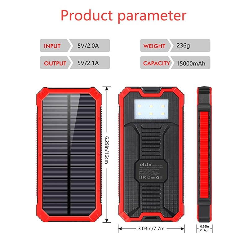 Portable Power Bank 15000mAh  Solar Charger Solar Power Bank Battery Pack HighSpeed Charging Solar Phone Charger for iPhone Samsung and More