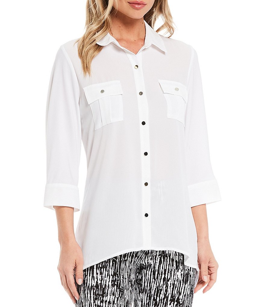 Slim Factor by Investments Bridget 3/4 Sleeve Button Front Hi-Low Top