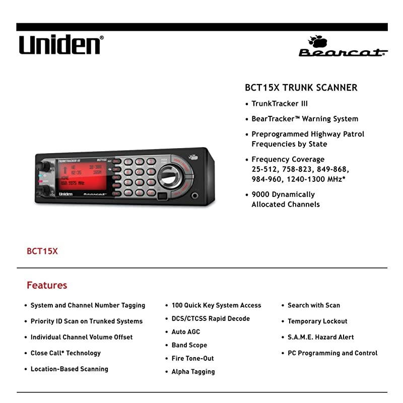 BearTracker Scanner BCT15X with 9000 Channels TrunkTracker III Technology BaseMobile Design Close Call RF Capture Technology with LocationBased Scanning Black Color