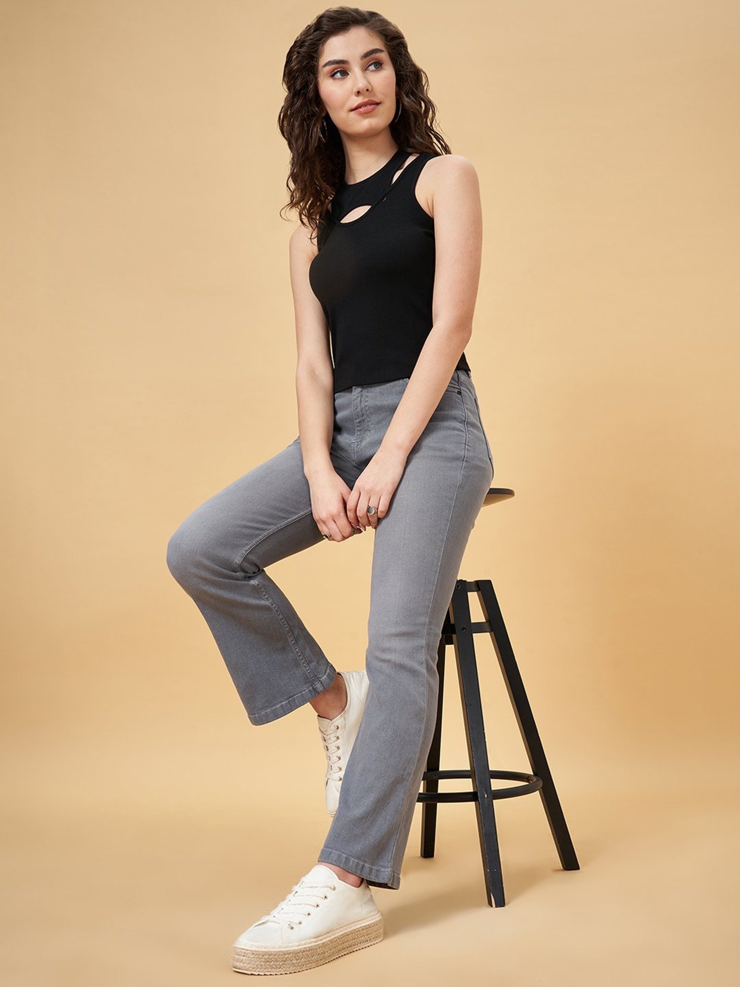 YU by Pantaloons Grey Cotton Mid Rise Bootcut Jeans