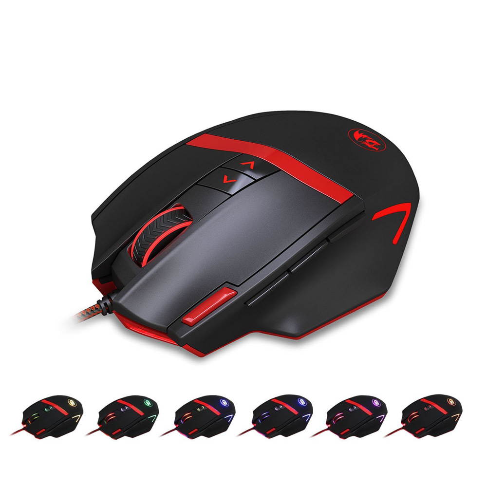 REDRAGON 16400DPI Adjustable Wired Gaming Mouse 9 Programmable Buttons 1 Profile Button 5 Programmable User Profiles Weight Tuning Catridge for PC