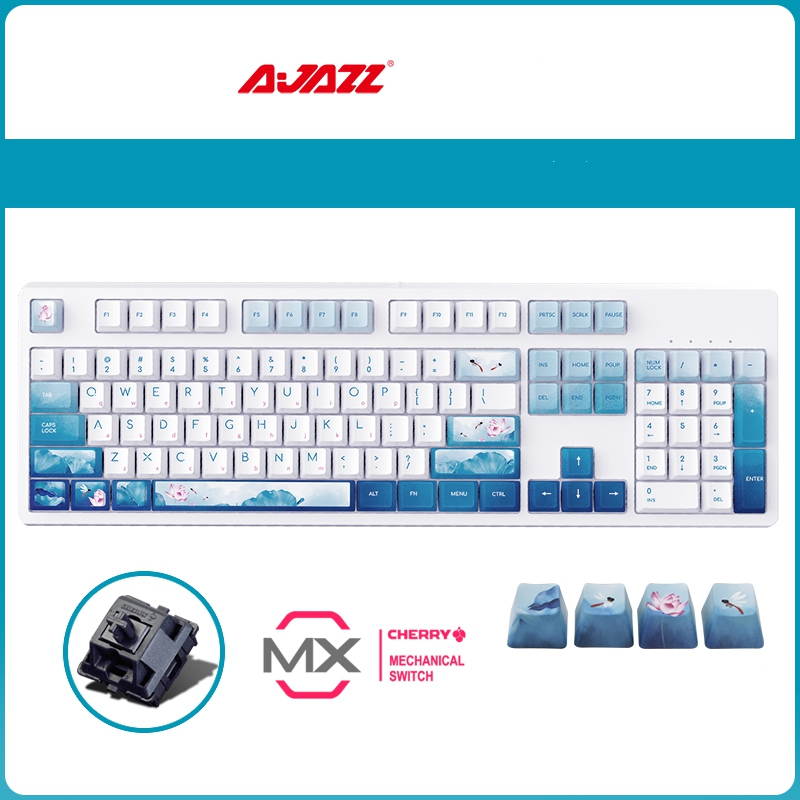 A-jazz AK535  N-key Rollover  Ergonomic Design,Cool Exterior USB Wired Cherry  MX Red Mechanical Gaming  Keyboard For Office And Game,  PBT Keycaps  - Blue Lotus ( No Light Version )