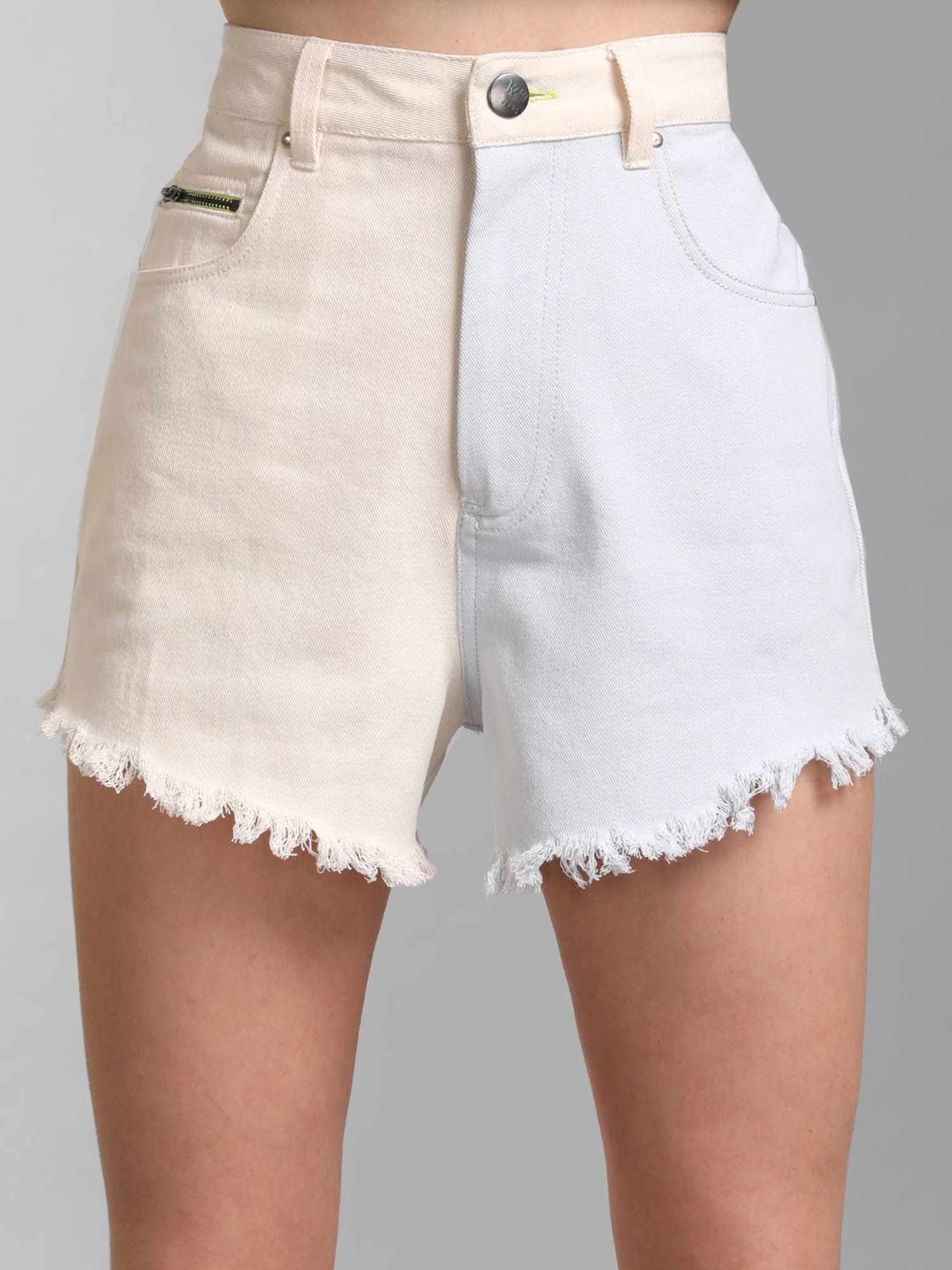 KZ07 by Kazo Off White & Light Grey Color-Block Denim Shorts