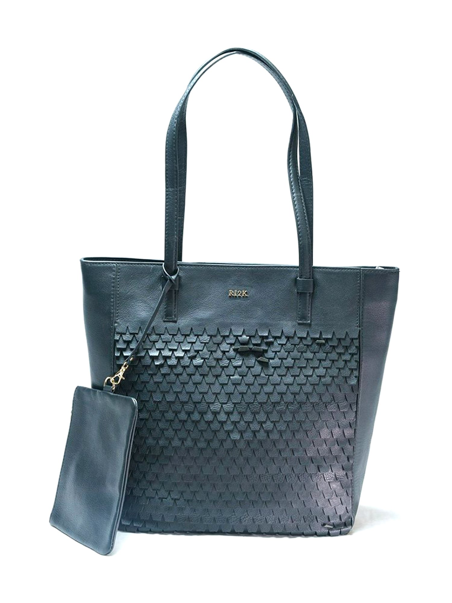 RI2K London Black Leather Large Textured Tote Bag