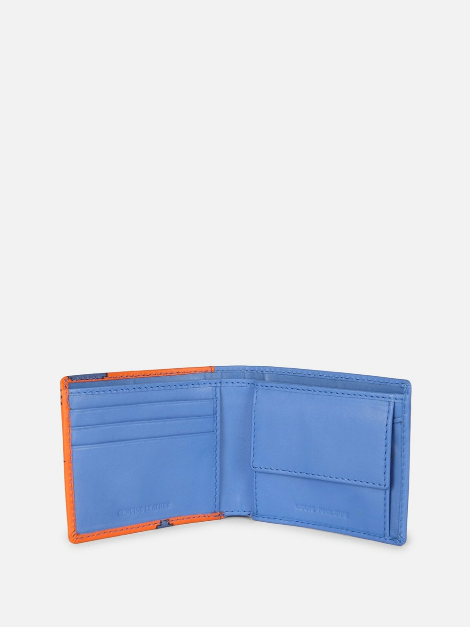 Louis Philippe Orange Printed Leather Bi-Fold Wallet for Men
