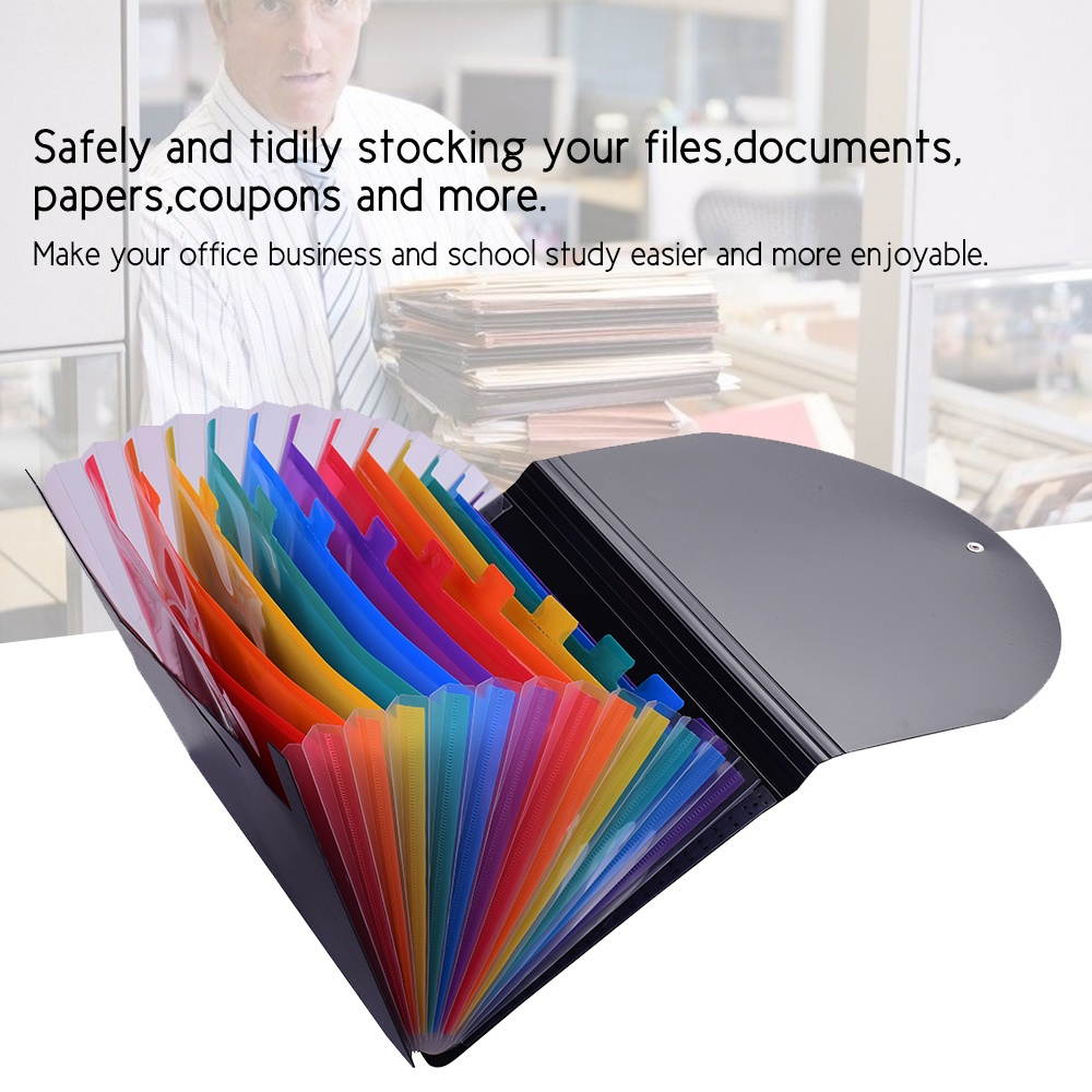 Accordion Expanding File Folder 12 Pockets Rainbow Coloured A4 Paper Filing Cabinet with Cover Receipt Organizer with File Guide and Label Cards for Home School Office