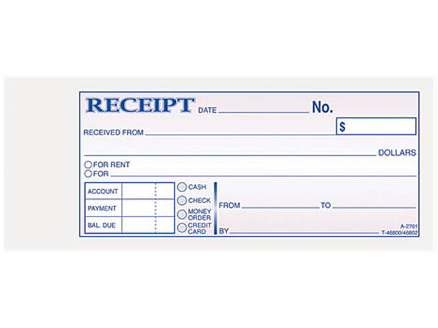 Adams TC2701 Receipt Book, 2-3/4 x 7-3/16, Three-Part Carbonless, 50 Forms