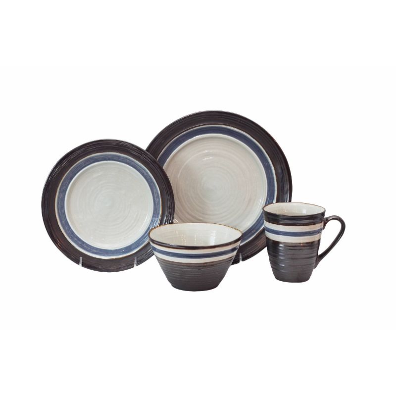 16pc Stoneware Rustic Stripe Dinnerware Set Black - Baum Bros.