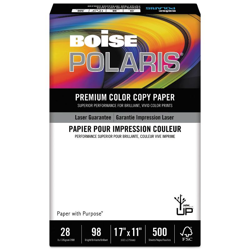 Boise POLARIS Premium Color Paper 98 Bright 28lb 11 x 17 White 500 Sheets BCP2817