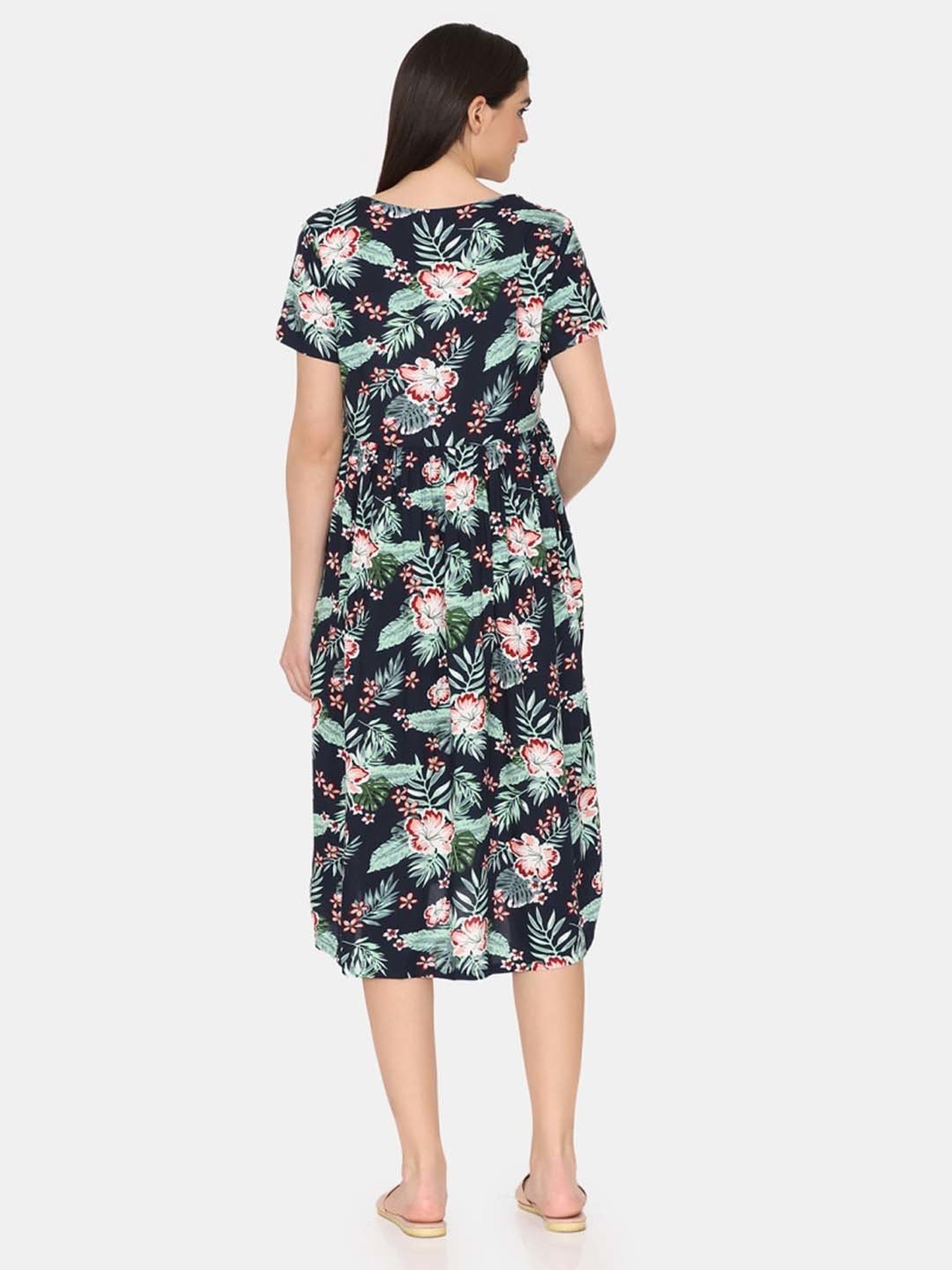 Coucou by Zivame Navy Floral Print Maternity Night Dress