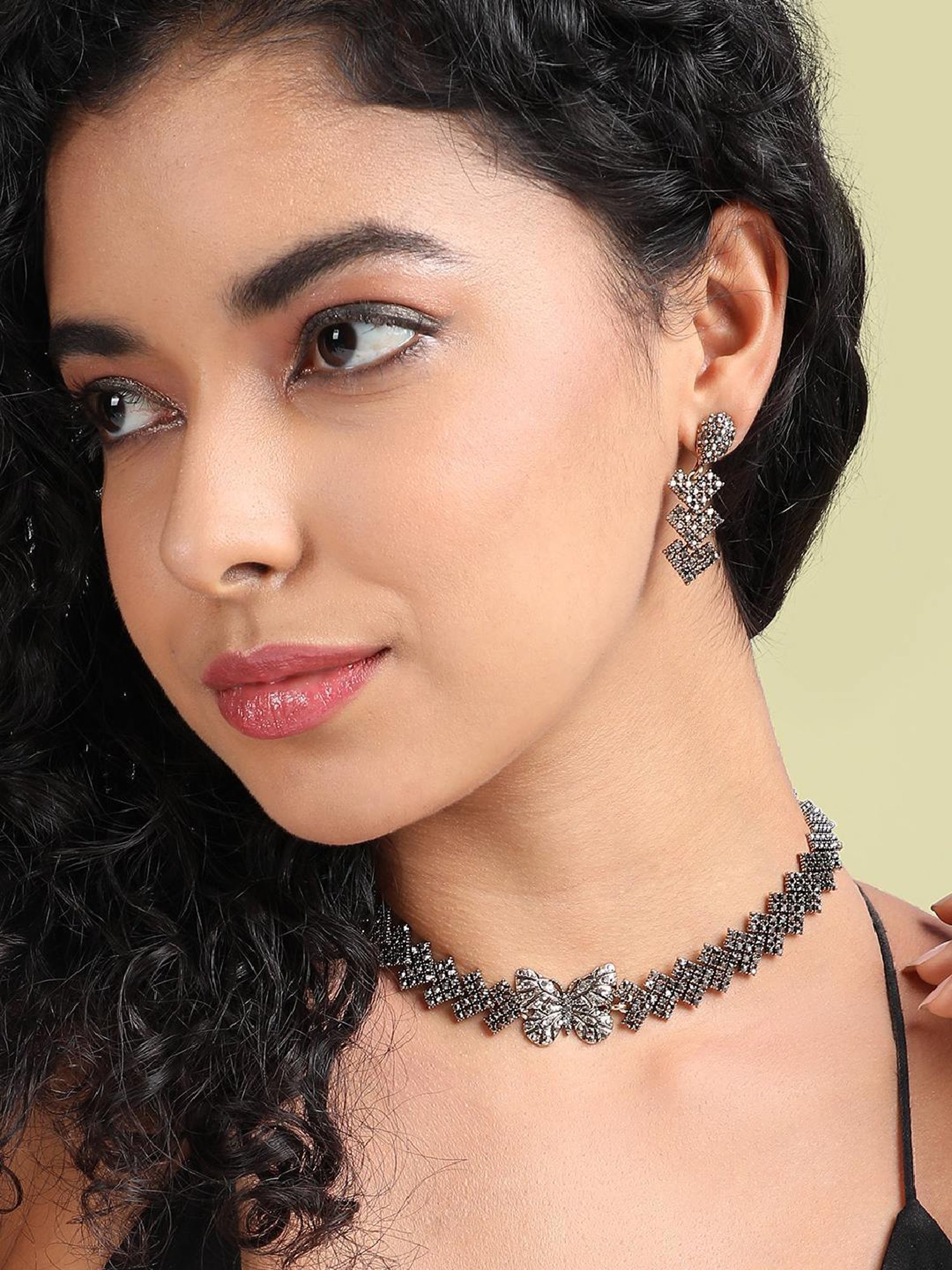 Sohi Women's Embellished Butterfly Jewellery Set - Dark Silver