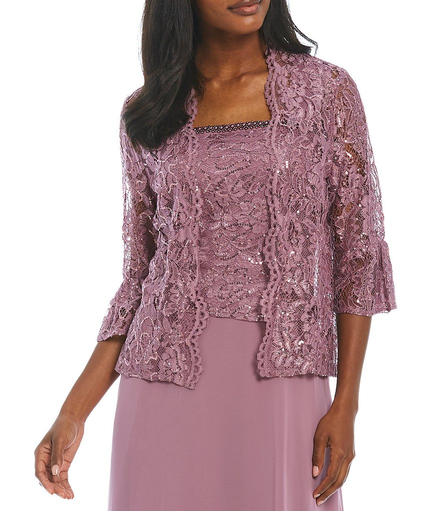 Le Bos Sequined Lace Tea Length 2-Piece Jacket Dress