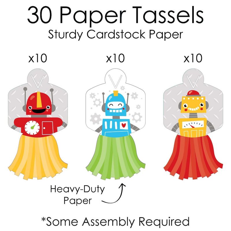Big Dot of Happiness Gear Up Robots - 90 Chain Links & 30 Paper Tassels Decoration Kit - Birthday Party or Baby Shower Paper Chains Garland - 21 feet