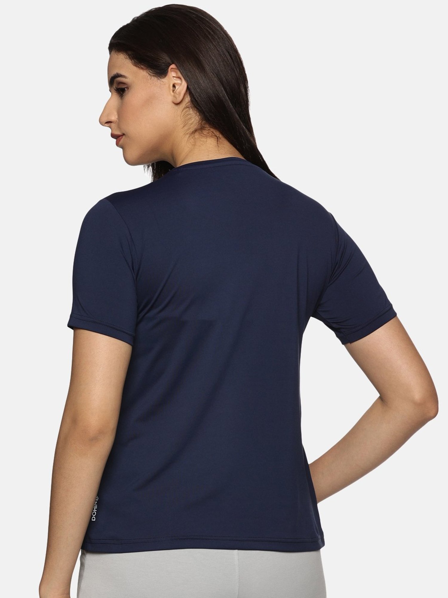 Domin8 Women Breathable Quick Dry Regular Fit Sports T-Shirt (Navy Blue)