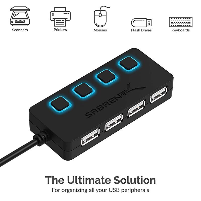4Port USB 20 Hub with Individual LED lit Power Switches HBUMLS