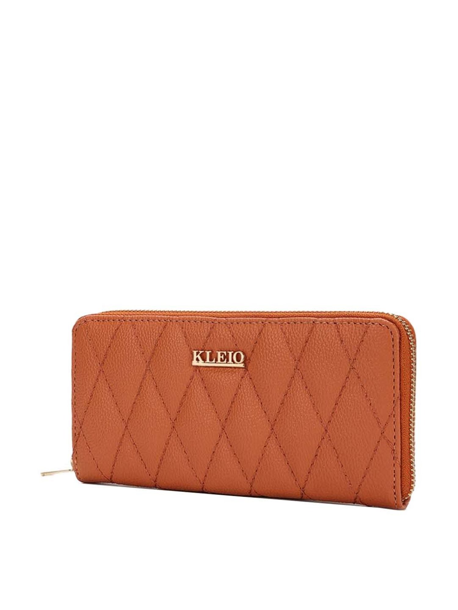 KLEIO Tan Quilted Zip Around Wallet for Women