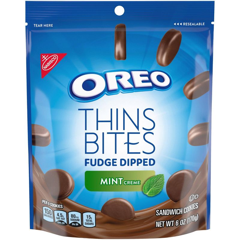 Oreo Thins Bites Fudge Dipped Mint Creme Sandwich Cookies - 6oz