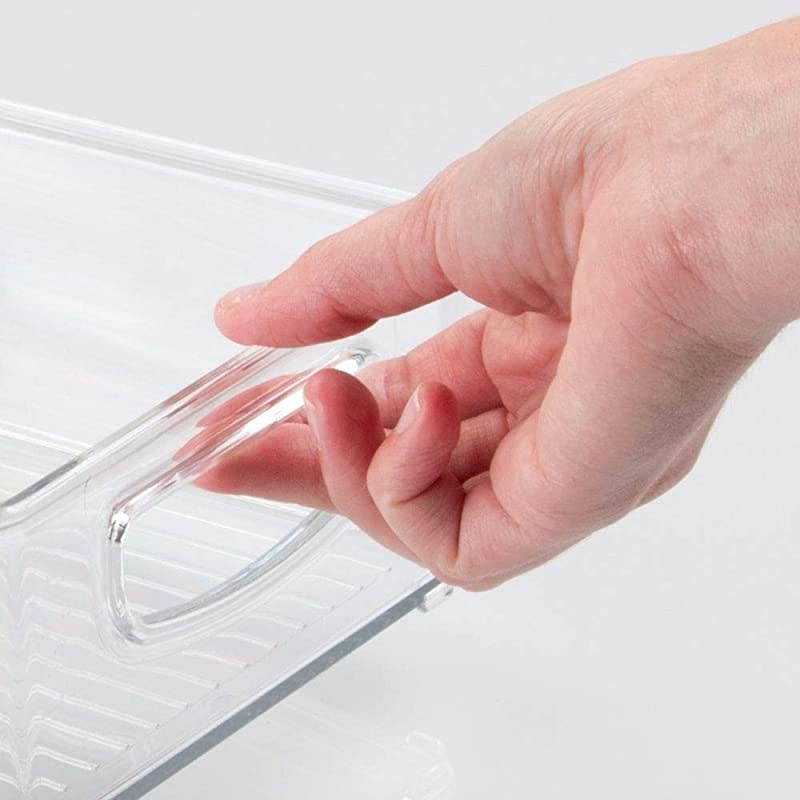 Stackable Plastic Home Office Storage Organizer Container with Handles for Cabinets Drawers Desks Workspace BPA Free for Pens Pencils Highlighters Notebooks 6 Wide 4 Pack Clear