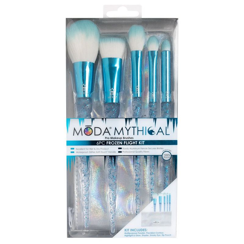 MODA Brush Frozen Fantasy 12pc Makeup Brush Bundle with Holographic Zip Case, Includes - Flat Kabuki, Accentuate, Super Crease,  and Smoky Eye Brushes