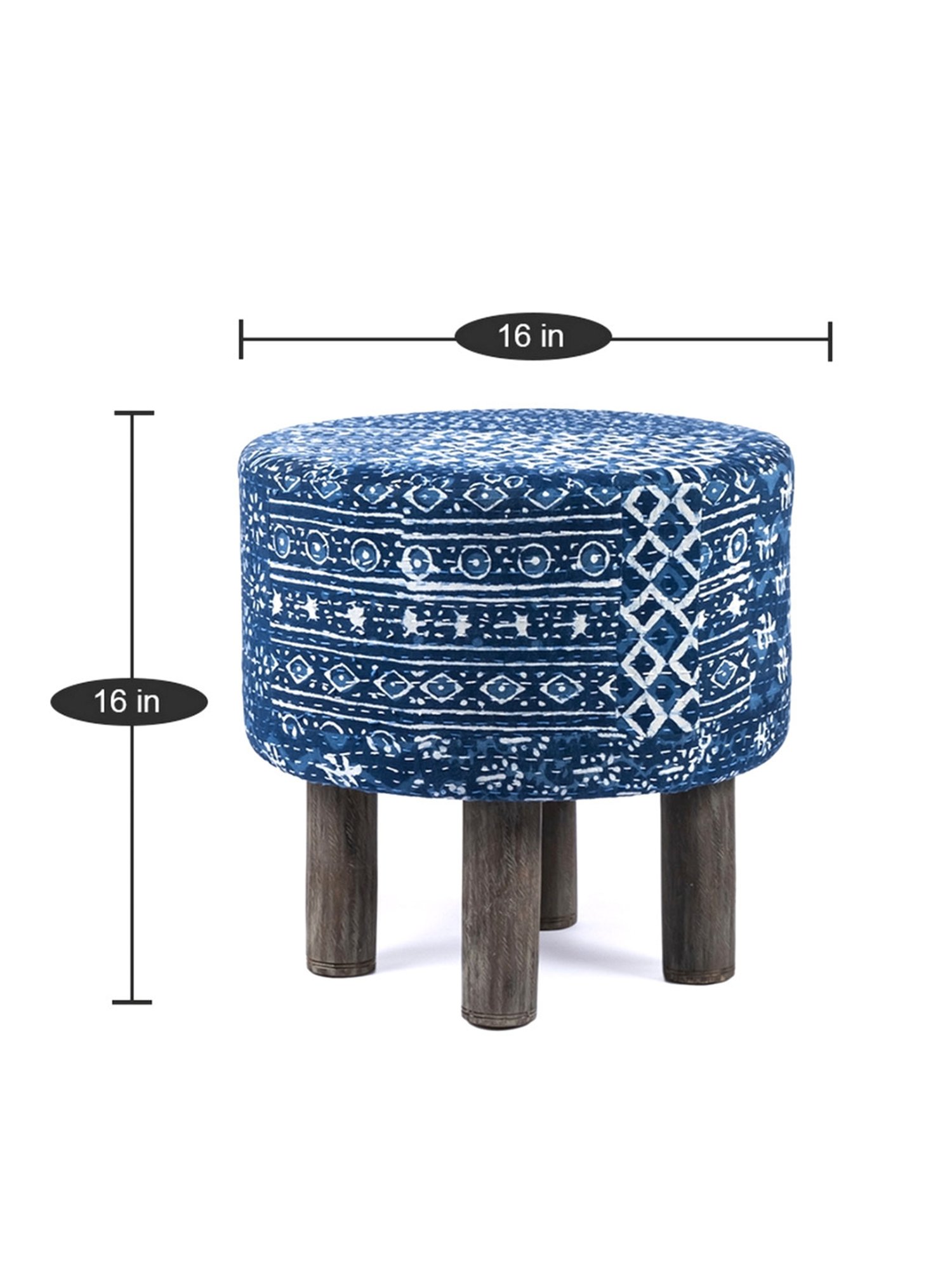 Ikiriya Morgan Printed Blue Wood Ottoman
