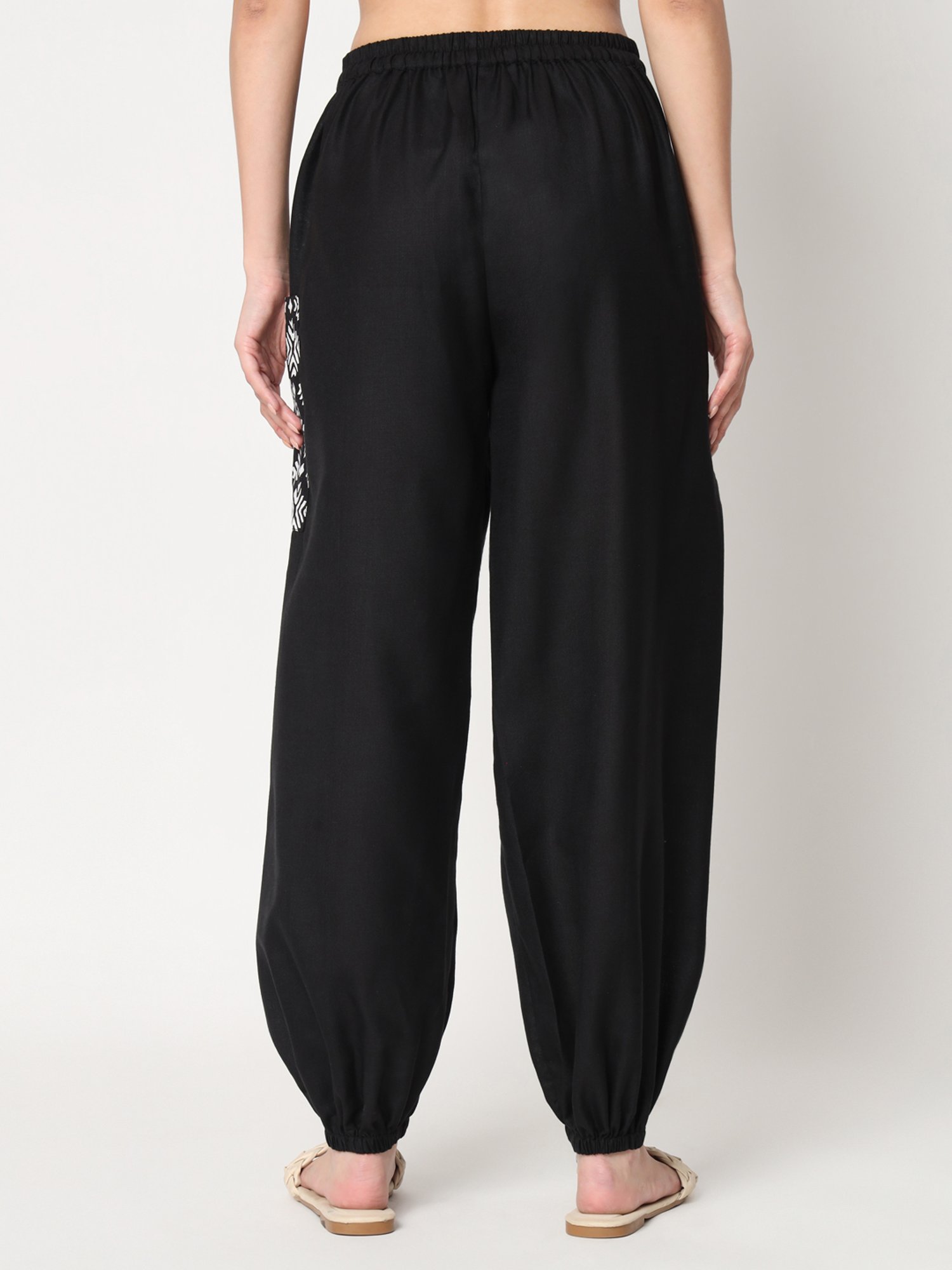 9rasa Black Cotton Hand Block Print Pants