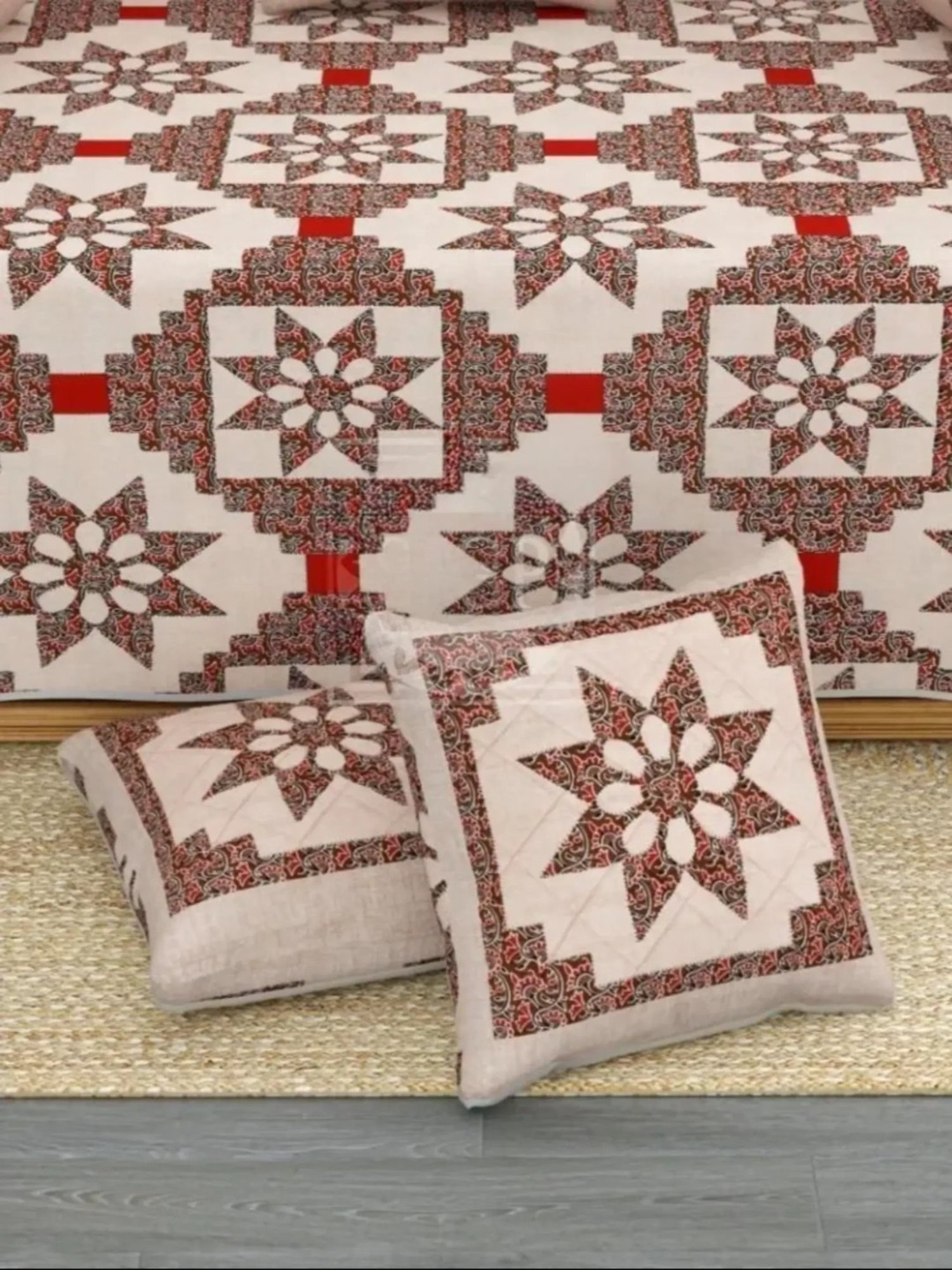 Living Roots Printed Grey 300 TC Cotton Single Diwan - Set of 8