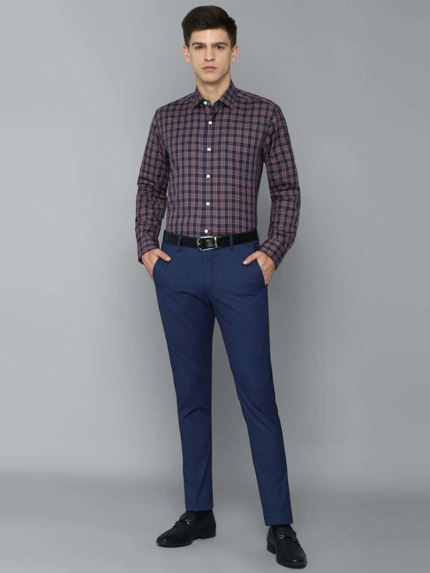 Luxure By Louis Philippe Navy Blue Regular Fit Checks Shirt