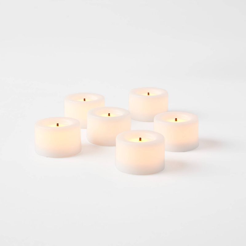 6pk LED Tealight Flameless Black Wick Candles White - Threshold™