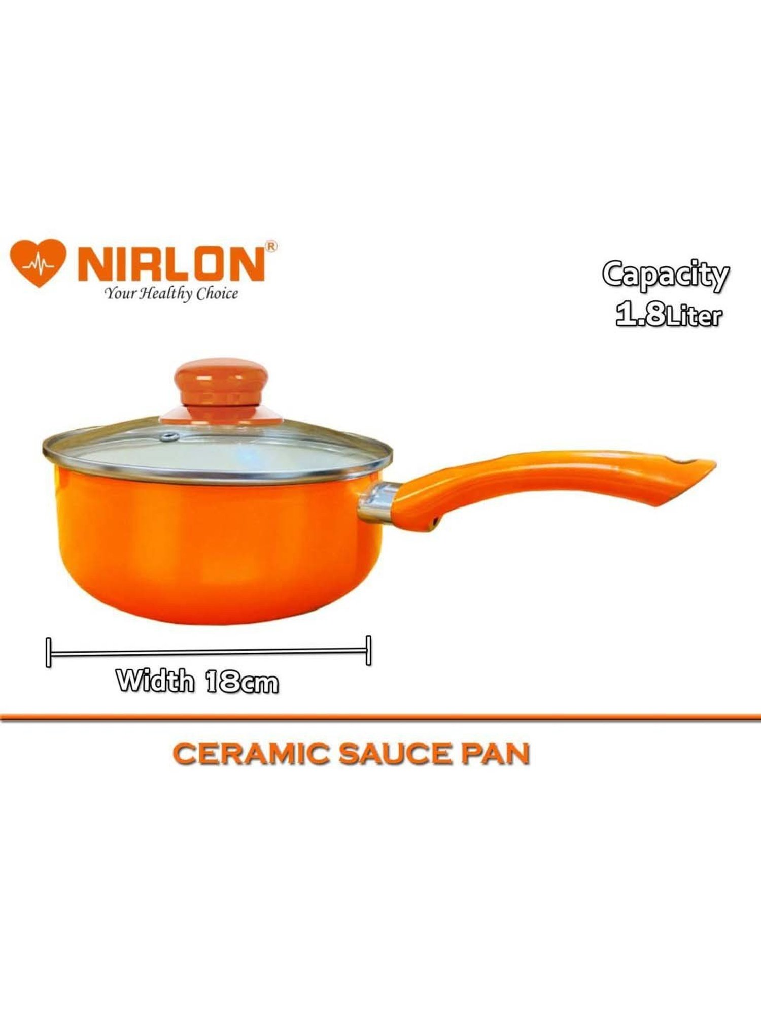 Nirlon Orange Aluminium 18 cm Induction & Gas Non-Stick Saucepan With Glass Lid (2.2 L)